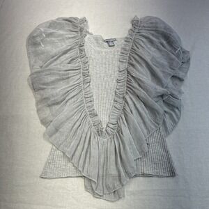 Isabella Rodriguez Blouse Top Size M Gray Ruffle‎ Sheer Tiered Peplum